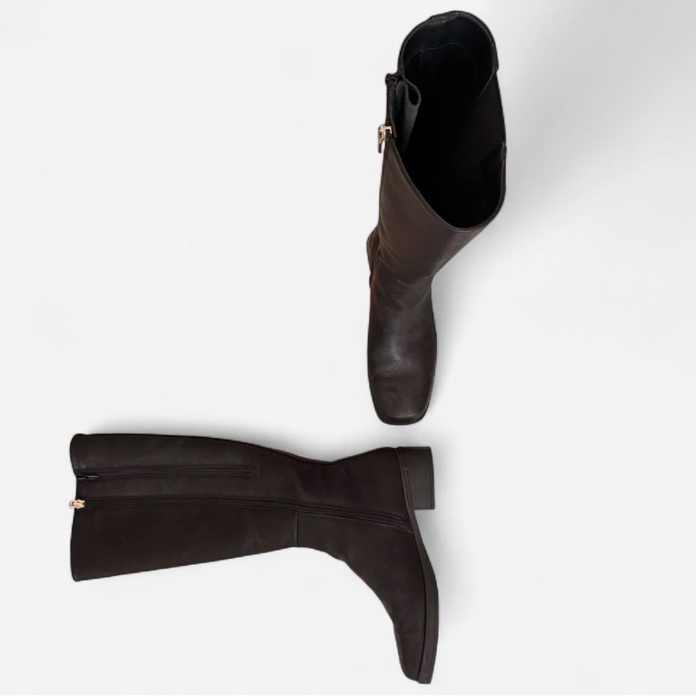 Aerosoles Adjustable Wide Calf Black Knee High Boots, Square Toe - Picture 3 of 6